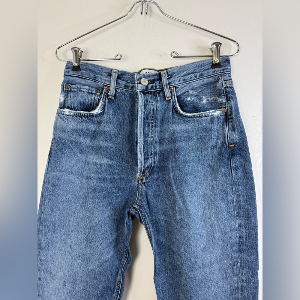 Agolde Riley high rise straight crop blue button fly denim jeans 27 - Picture 2 of 11